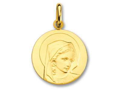 Medalla De La Virgen Mara Con Aureola, Oro Amarillo De 18 Quilates