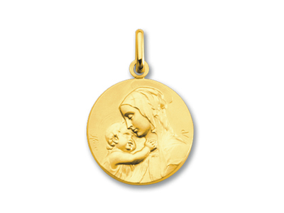 Medalla De La Virgen Con El Niño, Oro Amarillo De 18 Quilates - Imagen Estandar - 1