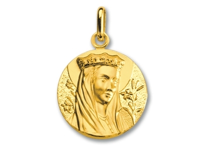 Medalla De La Virgen Coronada, Oro Amarillo De 18 Quilates