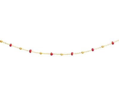 Collar Bolas Rojas, 42 Cm, Oro Amarillo 18k - Imagen Estandar - 1