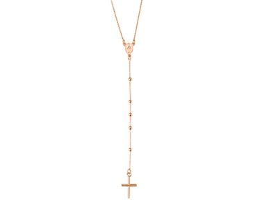 Collar Rosario Bolas 1,8 Mm, Cruz Y Virgen Milagrosa, 60 Y 9,5 Cm Gota, Oro Rojo 18k - Imagen Estandar - 1