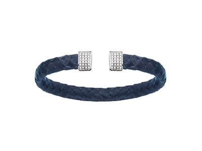Pulsera Collar De Cuero Azul Con Oxido De Circonio 7 Mm, 58 X 48 Mm, Plata 925 Rh - Imagen Estandar - 1