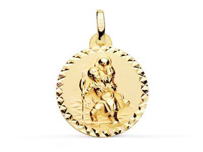 Medalla Redonda De San José, Hueca, Canto Grabado 18 Mm, Oro Amarillo 18k