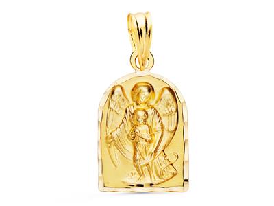 Medalla Del Ángel De La Guarda Con Capilla, Forma De Alcoba Hueca, 18 X 11 Mm, Oro Amarillo De 18 Quilates