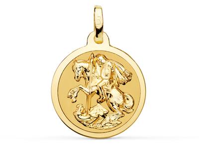 Medalla De San Jorge, Satén Hueco 18 Mm, Oro Amarillo 18k