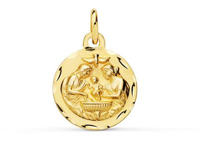 Medalla De Bautismo, Grabado Hueco 14 Mm, Oro Amarillo 18k
