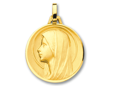 Medalla De La Virgen Mara Con Aureola De Perfil, Oro Amarillo De 18 Quilates