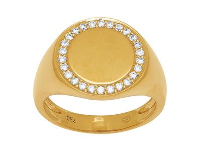 Anillo De Sello Redondo, Diamantes 0,26 Ct, Oro Amarillo 18k, Dedo 56 - Imagen Estandar - 1