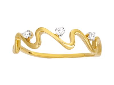 Anillo Wave 3 Diamantes, Total 0.04ct, Oro Amarillo 18k, Dedo 50