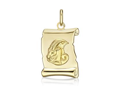 Medalla Del Zodaco En Pergamino, Capricornio 20 Mm, Oro Amarillo De 18 Quilates