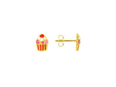 Pendientes Cupcake Esmaltado 7 Mm, Oro Amarillo 18k