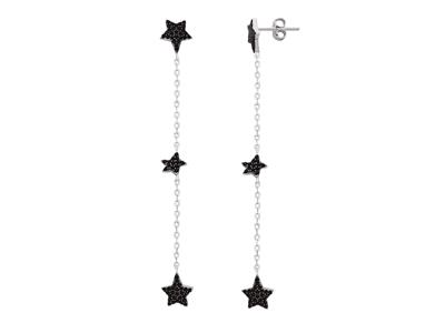 Pendientes 3 Estrellas @xidos De Circonio Negro Sobre Cadena, Altura 7 Cm, Plata 925 Rh - Imagen Estandar - 1