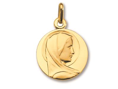 Medalla Virgen De Perfil, Oro Amarillo De 18 Quilates Mate Y Pulido