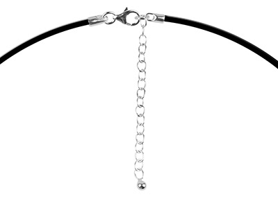 Collar De Caucho Negro 1,9 MM Con Cierre Y Cadena Extensora De Plata De Ley, 16,5