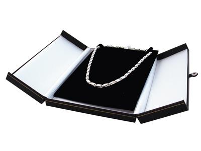 Caja Para Collar Con Doble Apertura, Polipiel Negra Con Borde Dorado - Imagen Estandar - 1