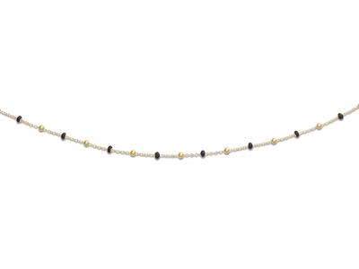 Collar Bolas Negras, 45 Cm, Oro Amarillo 18k - Imagen Estandar - 1