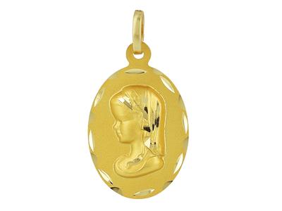 Medalla Virgen Del Niño, 20 X 15 Mm, Oro Amarillo De 18 Quilates