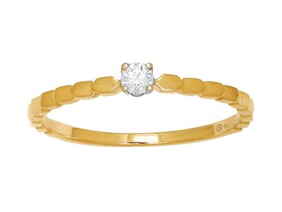 Anillo Solitario Con Cuerpo De Perlas, Diamante 0,08ct, Oro Amarillo 18k, Dedo 54