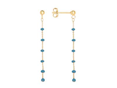 Pendientes Bolas Azules En Cadena 40 Mm, Oro Amarillo 18k - Imagen Estandar - 1