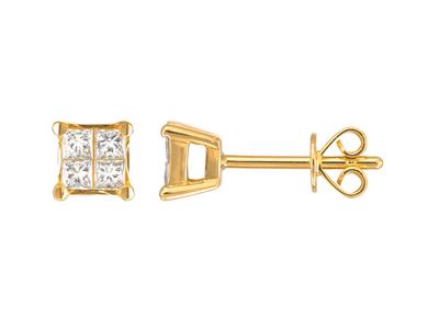 Bo Carrees Diamants Princesse 0,33 Ct Or Jaune 18k Poussettes - Imagen Estandar - 1