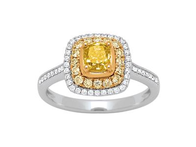 Anillo Solitario, Diamantes Amarillo Princesa 0,71ct Y Redondos 0,22ct, Diamantes 0,16ct, Oro Blanco 18k, Dedo 52