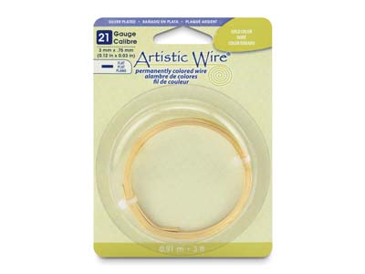 Beadalon Artistic Wire Calibre 21, Plano 3 MM X 0,75 Mm, Oro Plateado, 0,91 M