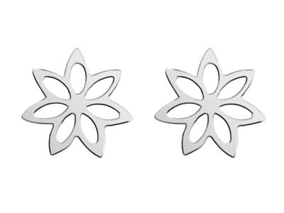 Pendientes De Corchete En Plata De Ley Con Diseño De Flor - Imagen Estandar - 1